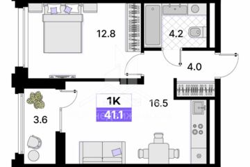 1-к квартира, 41,1 м², 4/15 эт.