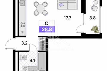 Студия, 28,8 м², 9/15 эт.