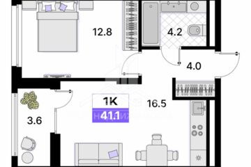 1-к квартира, 41,1 м², 11/15 эт.