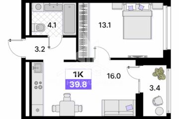 1-к квартира, 39,8 м², 11/15 эт.