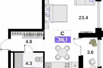 Студия, 36,1 м², 14/15 эт.