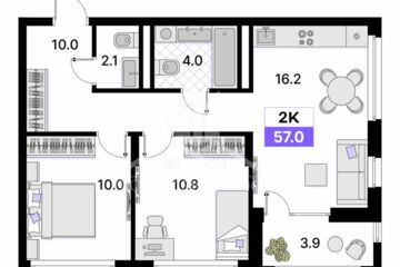 2-к квартира, 57 м², 14/15 эт.