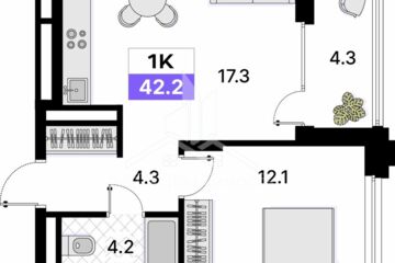 1-к квартира, 42,2 м², 2/9 эт.