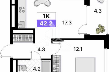 1-к квартира, 42,2 м², 7/9 эт.