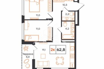 2-к квартира, 62,8 м², 15/15 эт.