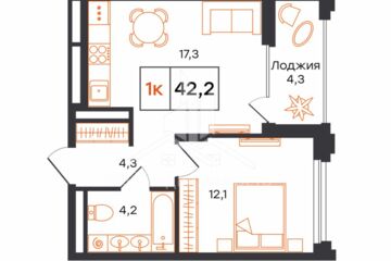 1-к квартира, 42,2 м², 4/16 эт.