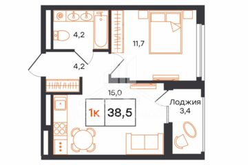 1-к квартира, 38,5 м², 6/16 эт.