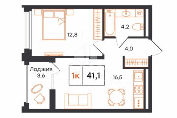 1-к квартира, 41,1 м², 2/16 эт.
