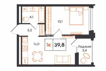 Студия, 39,8 м², 2/16 эт.