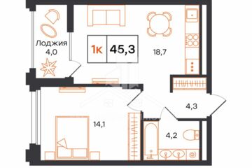 1-к квартира, 45,3 м², 3/16 эт.