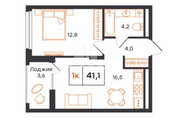 1-к квартира, 41,1 м², 8/16 эт.
