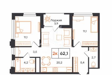 2-к квартира, 62,1 м², 10/16 эт.
