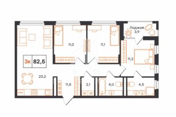 3-к квартира, 82,5 м², 14/16 эт.