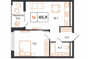 1-к квартира, 45,9 м², 15/16 эт.