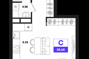 Студия, 35,68 м², 14/22 эт.