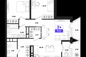 2-к квартира, 79,04 м², 16/22 эт.