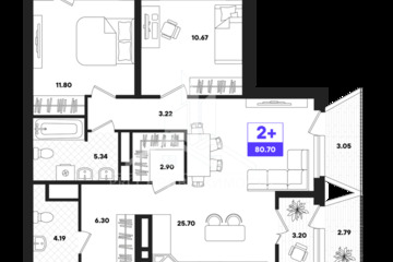 2-к квартира, 80,58 м², 18/22 эт.