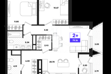 2-к квартира, 79,04 м², 20/22 эт.