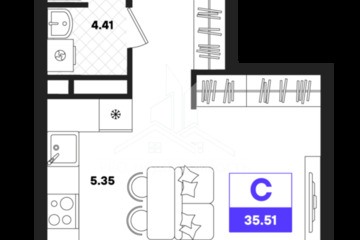 Студия, 35,62 м², 20/22 эт.