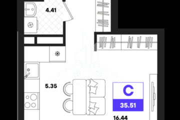 Студия, 35,51 м², 21/22 эт.