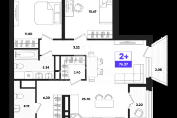 2-к квартира, 76,22 м², 22/22 эт.