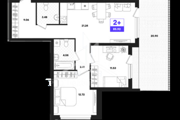 2-к квартира, 85,92 м², 2/22 эт.