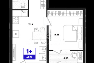 1-к квартира, 61,77 м², 2/22 эт.