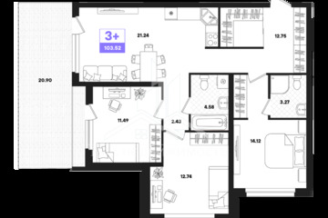 3-к квартира, 103,52 м², 2/22 эт.