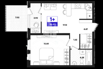 1-к квартира, 53,07 м², 2/22 эт.