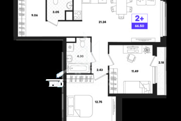 2-к квартира, 66,5 м², 5/22 эт.