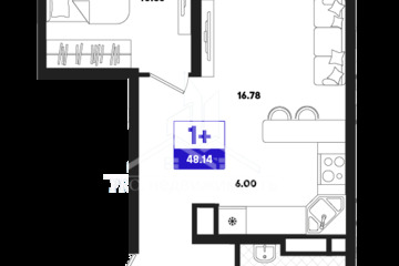 1-к квартира, 48,14 м², 9/22 эт.