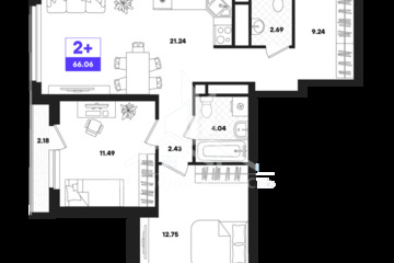 2-к квартира, 66,06 м², 13/22 эт.