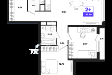 2-к квартира, 65,8 м², 15/22 эт.