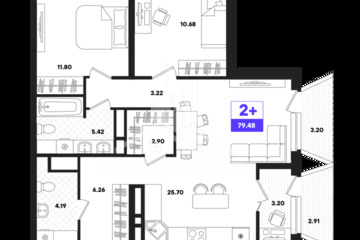 2-к квартира, 79,48 м², 16/22 эт.