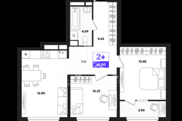 2-к квартира, 61 м², 16/22 эт.