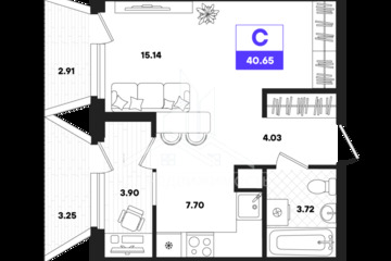 Студия, 40,65 м², 16/22 эт.