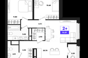 2-к квартира, 73,37 м², 17/22 эт.