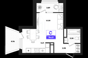 Студия, 36,27 м², 17/22 эт.