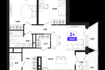 2-к квартира, 81,24 м², 18/22 эт.