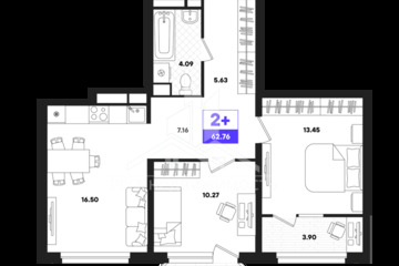 2-к квартира, 62,76 м², 18/22 эт.
