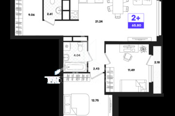 2-к квартира, 65,8 м², 19/22 эт.