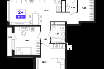 2-к квартира, 66,06 м², 19/22 эт.