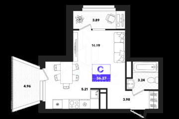 Студия, 36,27 м², 19/22 эт.