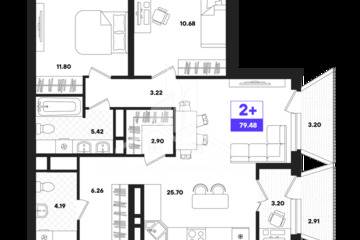 2-к квартира, 79,48 м², 20/22 эт.