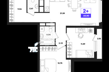 2-к квартира, 65,8 м², 20/22 эт.