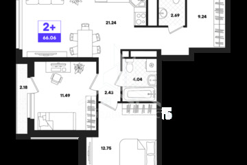 2-к квартира, 66,06 м², 20/22 эт.