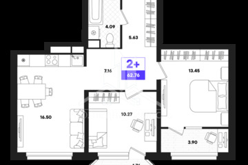 2-к квартира, 62,76 м², 21/22 эт.
