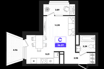 Студия, 36,27 м², 21/22 эт.