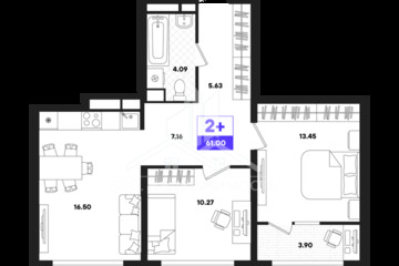 2-к квартира, 61 м², 22/22 эт.