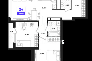 2-к квартира, 66,06 м², 22/22 эт.